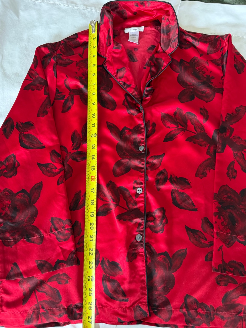 Natori Red Satin Floral Pajama Set - Picture 2 of 5